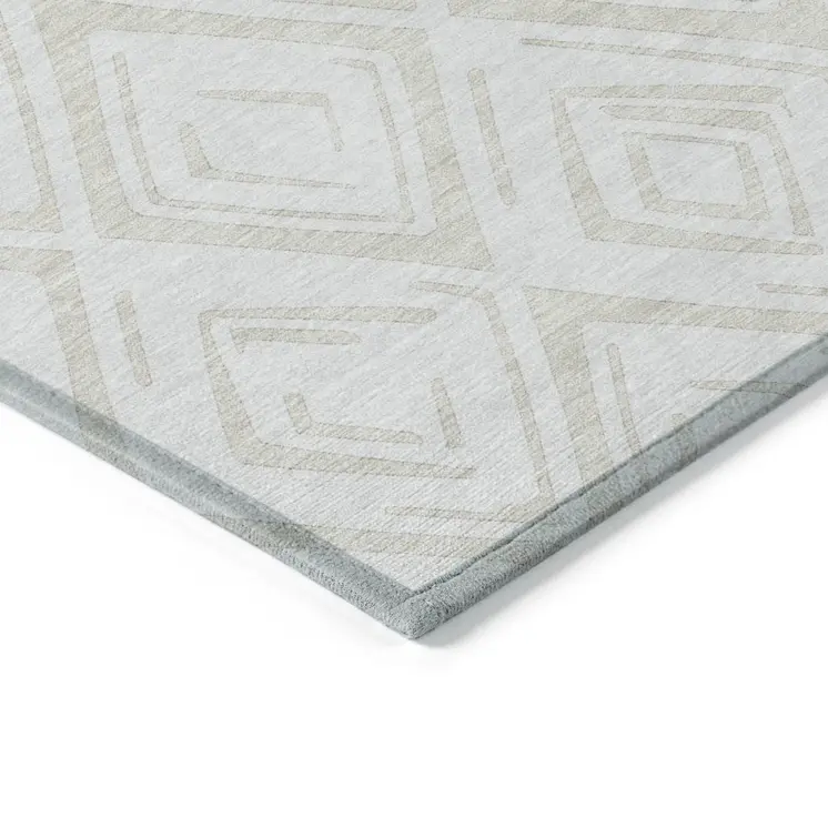 8' X 10' Pearl And Ivory Geometric Washable Indoor Outdoor Area Rug