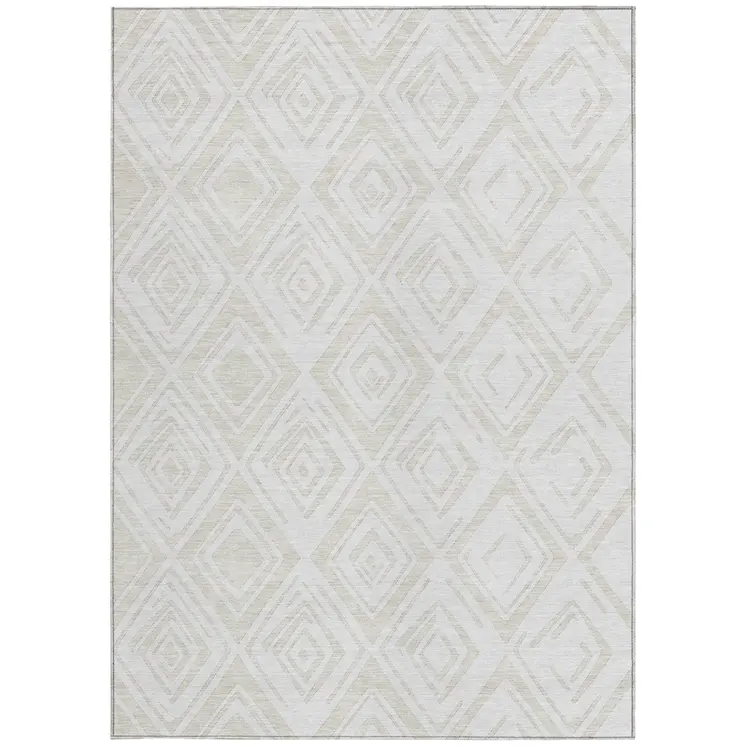 10' X 14' Pearl And Ivory Geometric Washable Indoor Outdoor Area Rug