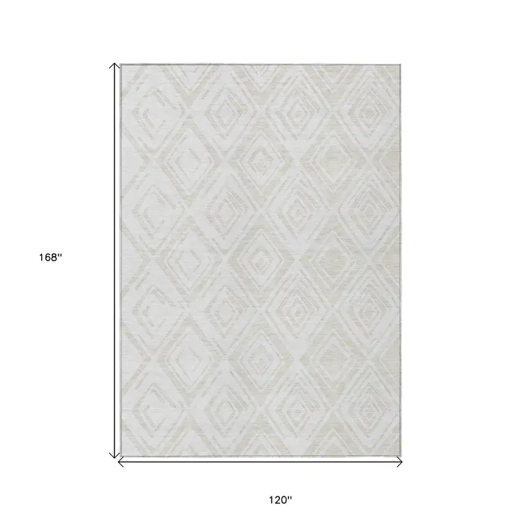 10' X 14' Pearl And Ivory Geometric Washable Indoor Outdoor Area Rug