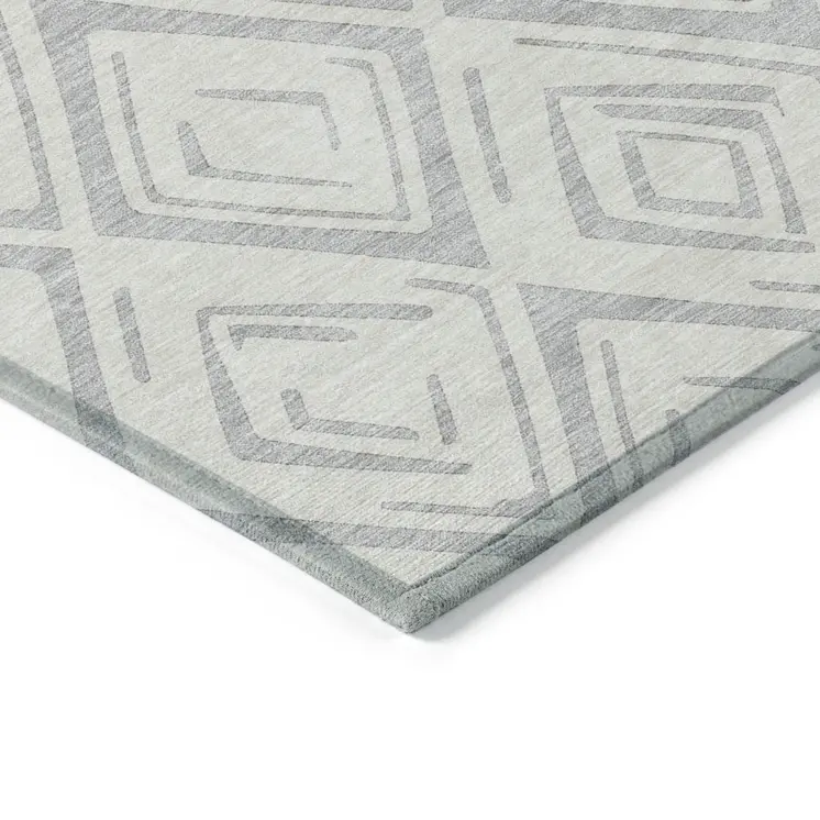 10' X 14' Pewter And Ivory Geometric Washable Indoor Outdoor Area Rug