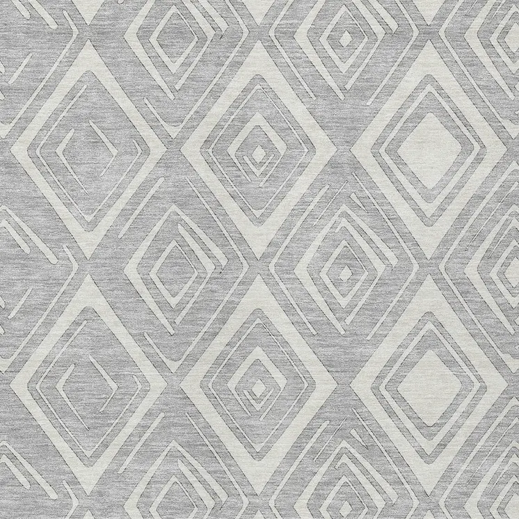 5' X 8' Silver And Ivory Geometric Washable Indoor Outdoor Area Rug