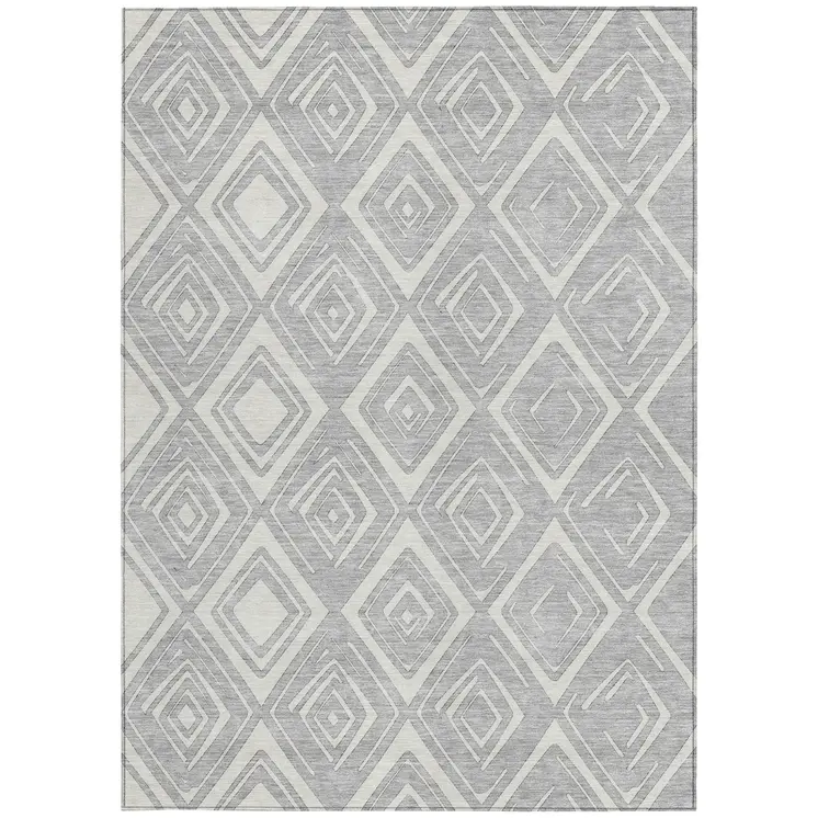 10' X 14' Silver And Ivory Geometric Washable Indoor Outdoor Area Rug