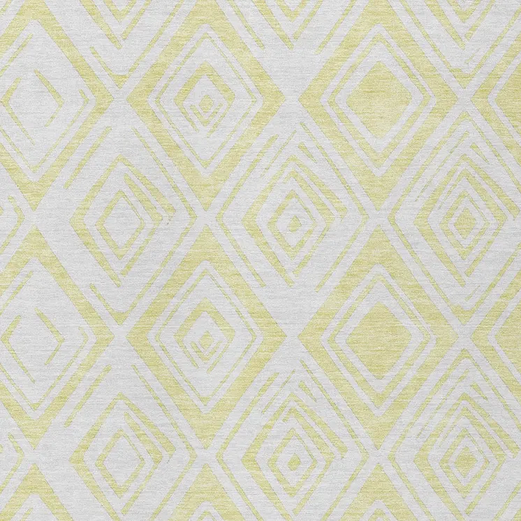 3' X 5' Yellow And Ivory Geometric Washable Indoor Outdoor Area Rug