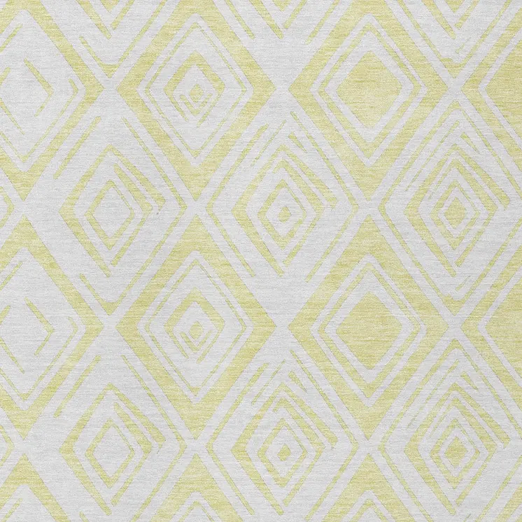 5' X 8' Yellow And Ivory Geometric Washable Indoor Outdoor Area Rug