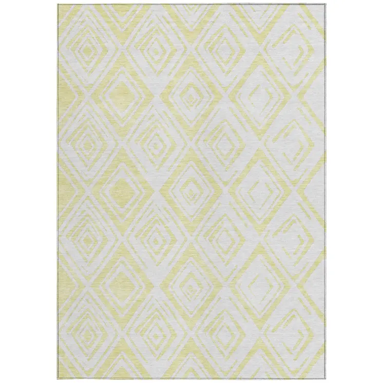 8' X 10' Yellow And Ivory Geometric Washable Indoor Outdoor Area Rug