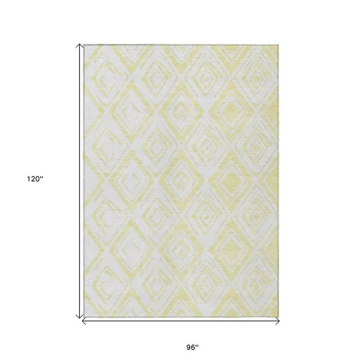 8' X 10' Yellow And Ivory Geometric Washable Indoor Outdoor Area Rug