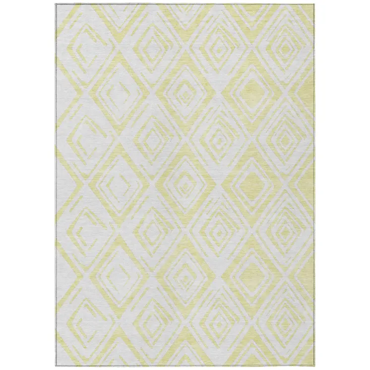 8' X 10' Yellow And Ivory Geometric Washable Indoor Outdoor Area Rug