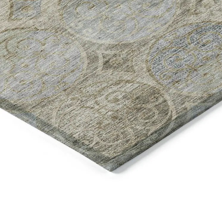 5' X 8' Beige Taupe And Blue Trellis Washable Indoor Outdoor Area Rug