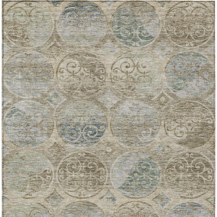 8' X 10' Beige Taupe And Blue Trellis Washable Indoor Outdoor Area Rug