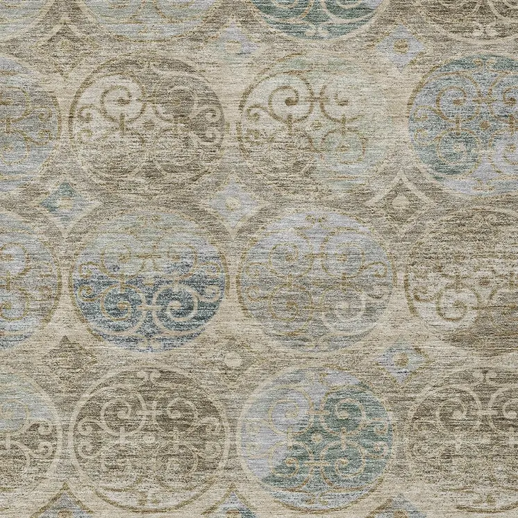 8' X 10' Beige Taupe And Blue Trellis Washable Indoor Outdoor Area Rug