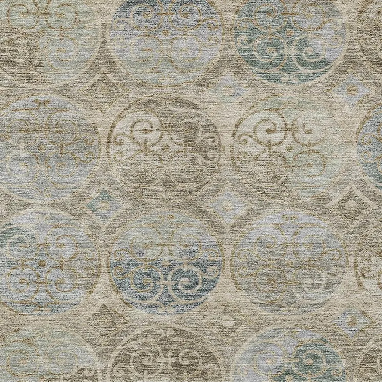 10' X 14' Beige Taupe And Blue Trellis Washable Indoor Outdoor Area Rug