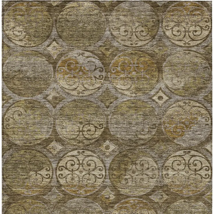 5' X 8' Brown Taupe And Gray Trellis Washable Indoor Outdoor Area Rug