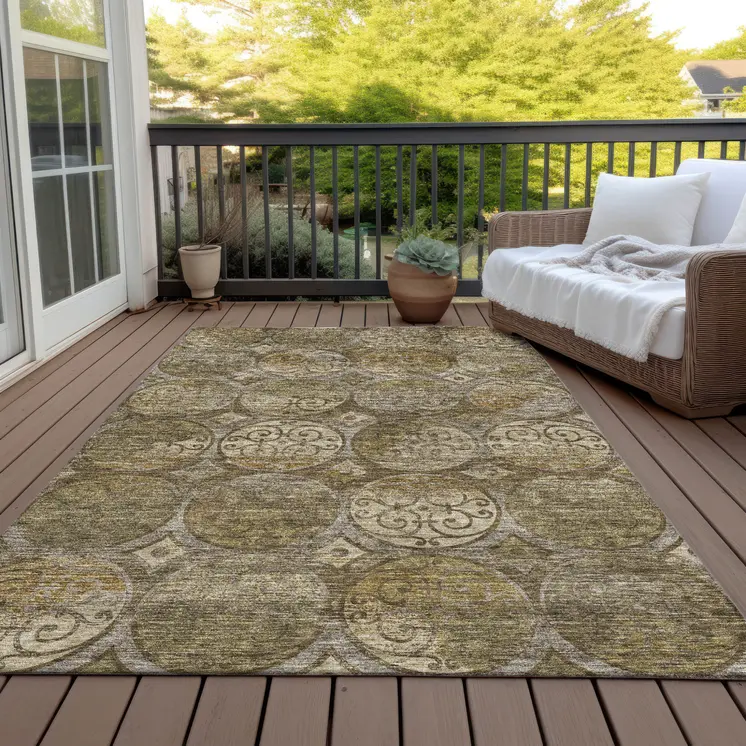 5' X 8' Brown Taupe And Gray Trellis Washable Indoor Outdoor Area Rug