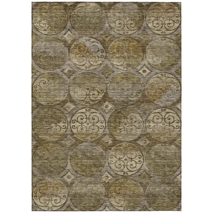 5' X 8' Brown Taupe And Gray Trellis Washable Indoor Outdoor Area Rug
