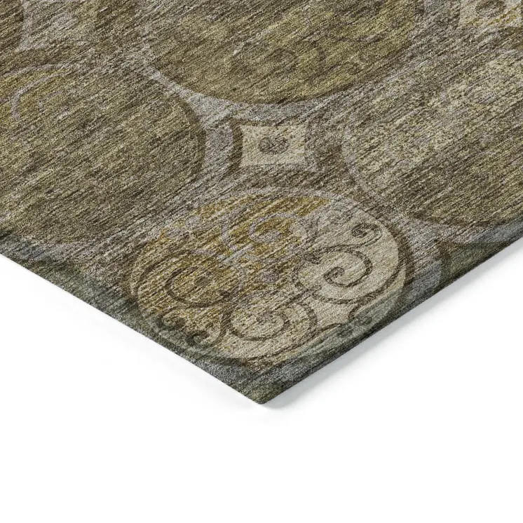 5' X 8' Brown Taupe And Gray Trellis Washable Indoor Outdoor Area Rug