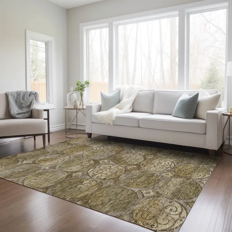 5' X 8' Brown Taupe And Gray Trellis Washable Indoor Outdoor Area Rug
