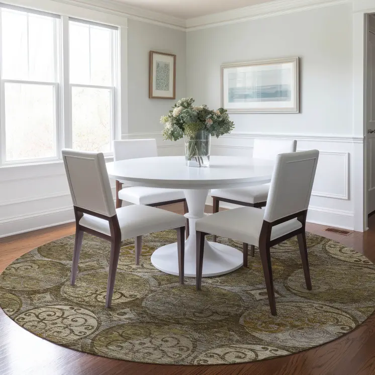 8' Brown Taupe And Gray Round Trellis Washable Indoor Outdoor Area Rug