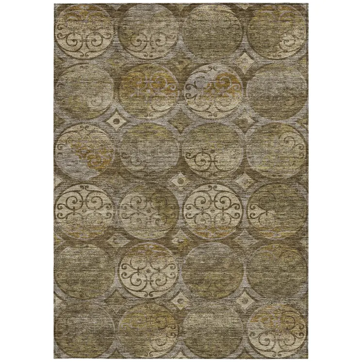 9' X 12' Brown Taupe And Gray Trellis Washable Indoor Outdoor Area Rug