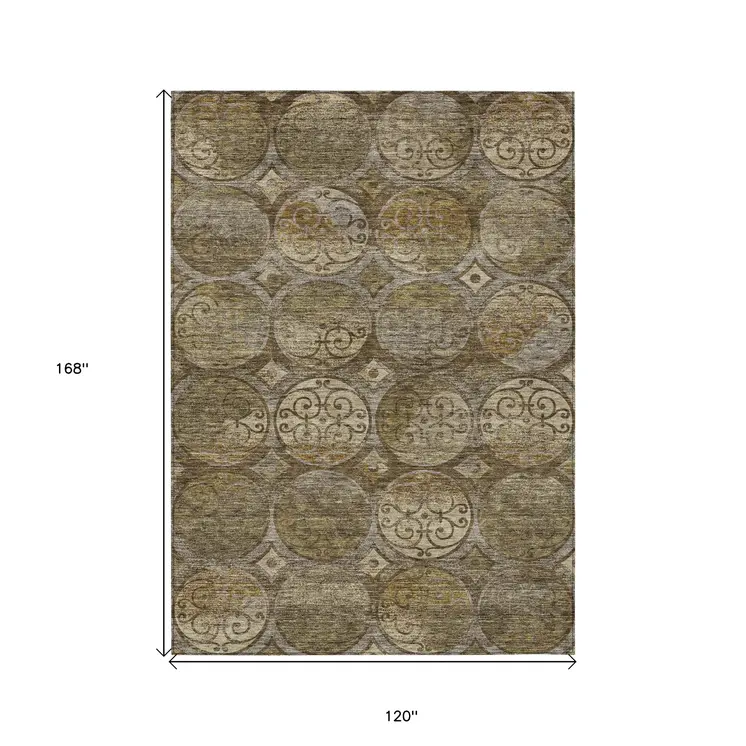 10' X 14' Brown Taupe And Gray Trellis Washable Indoor Outdoor Area Rug