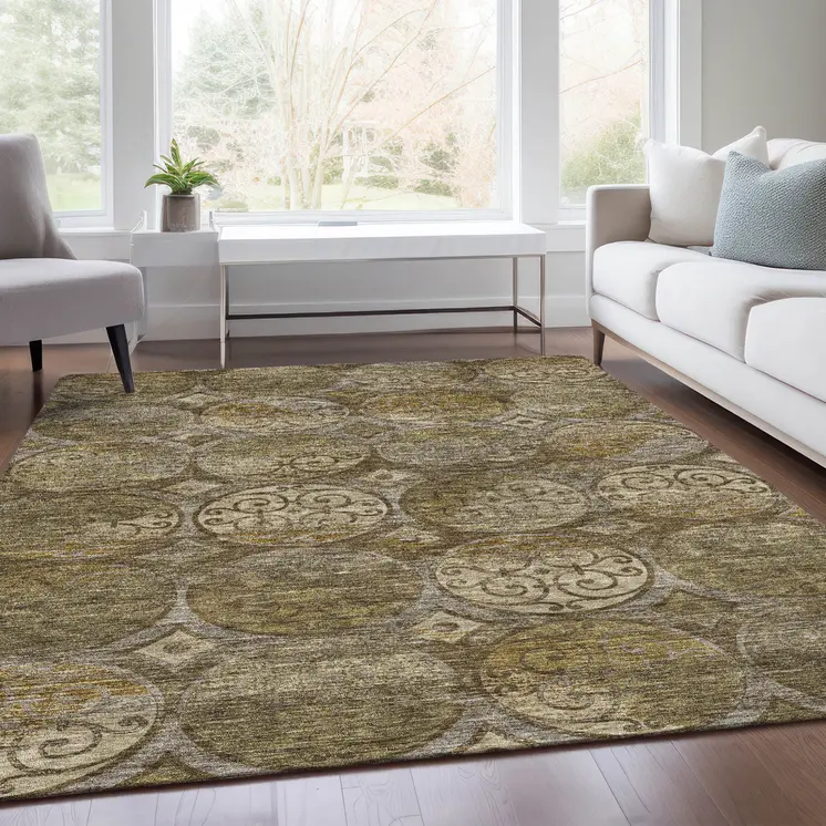 10' X 14' Brown Taupe And Gray Trellis Washable Indoor Outdoor Area Rug