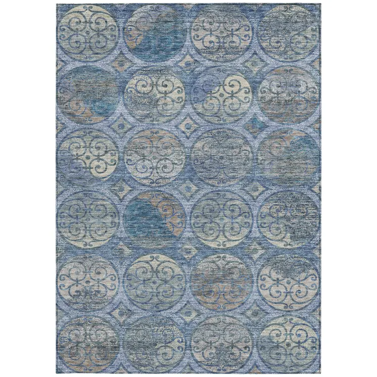 3' X 5' Navy Blue And Sky Blue Trellis Washable Indoor Outdoor Area Rug