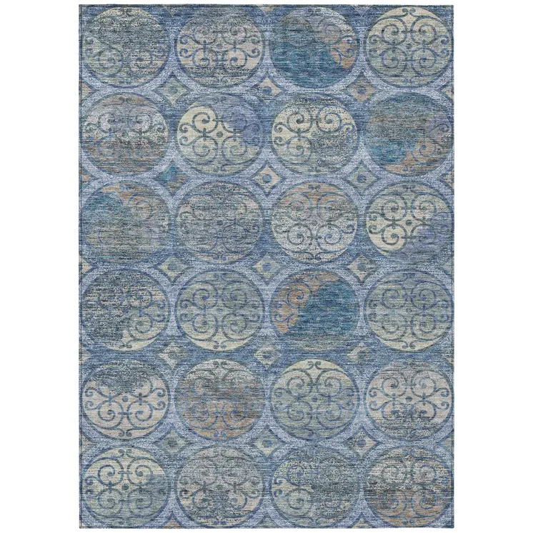 3' X 5' Navy Blue And Sky Blue Trellis Washable Indoor Outdoor Area Rug