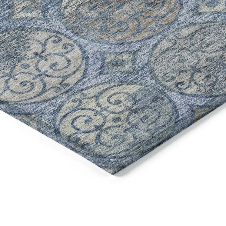 5' X 8' Navy Blue And Sky Blue Trellis Washable Indoor Outdoor Area Rug