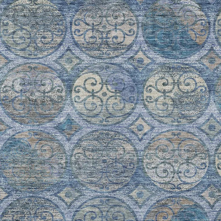 5' X 8' Navy Blue And Sky Blue Trellis Washable Indoor Outdoor Area Rug
