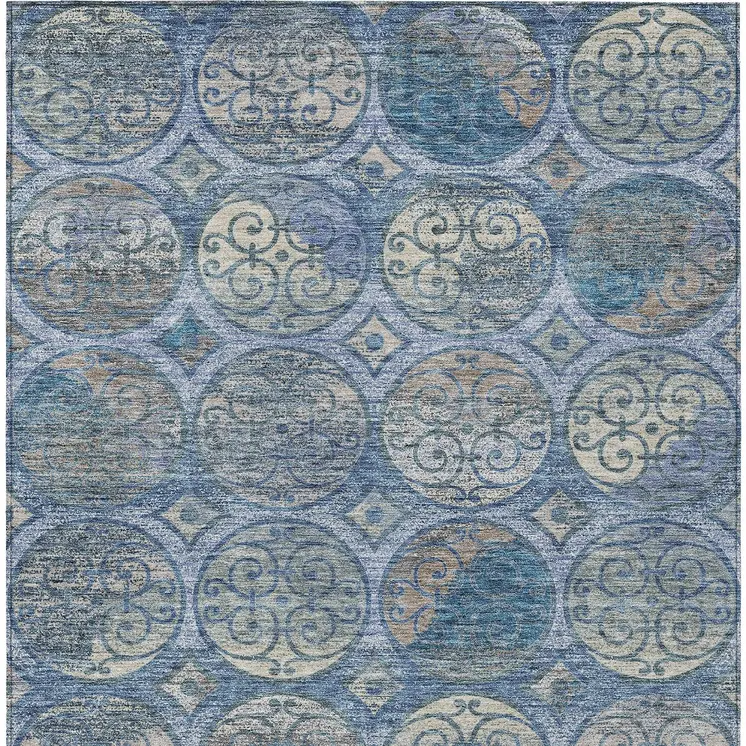 10' X 14' Navy Blue And Sky Blue Trellis Washable Indoor Outdoor Area Rug