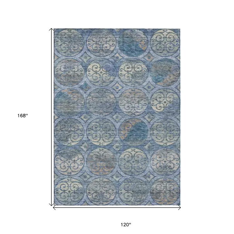 10' X 14' Navy Blue And Sky Blue Trellis Washable Indoor Outdoor Area Rug