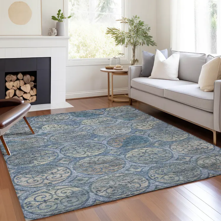 10' X 14' Navy Blue And Sky Blue Trellis Washable Indoor Outdoor Area Rug