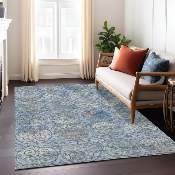 10' X 14' Navy Blue And Sky Blue Trellis Washable Indoor Outdoor Area Rug