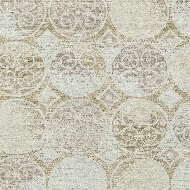 3' X 5' Ivory Beige And Taupe Trellis Washable Indoor Outdoor Area Rug