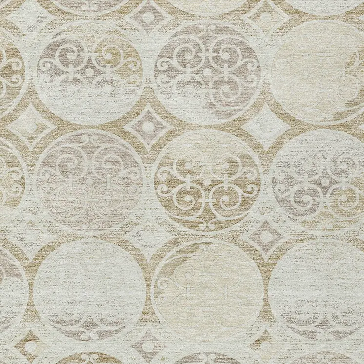 5' X 8' Ivory Beige And Taupe Trellis Washable Indoor Outdoor Area Rug