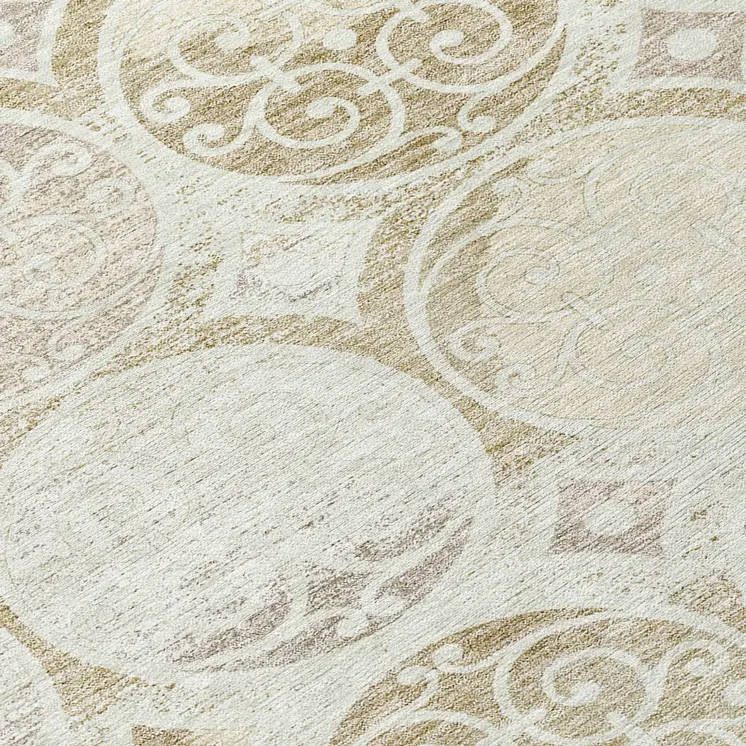 8' Ivory Beige And Taupe Round Trellis Washable Indoor Outdoor Area Rug