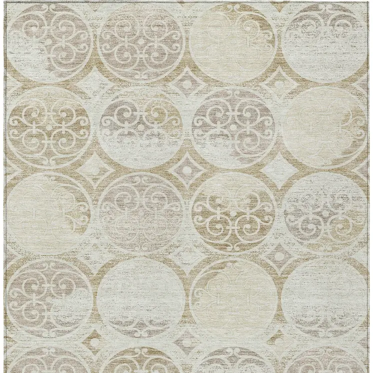 8' X 10' Ivory Beige And Taupe Trellis Washable Indoor Outdoor Area Rug