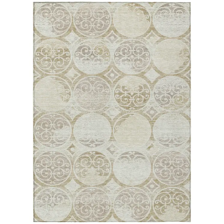 8' X 10' Ivory Beige And Taupe Trellis Washable Indoor Outdoor Area Rug