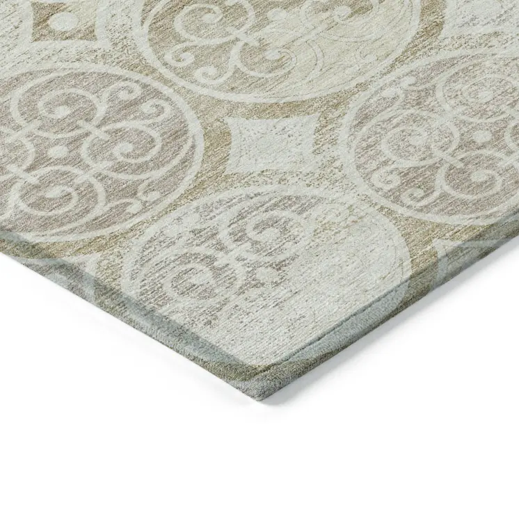 8' X 10' Ivory Beige And Taupe Trellis Washable Indoor Outdoor Area Rug