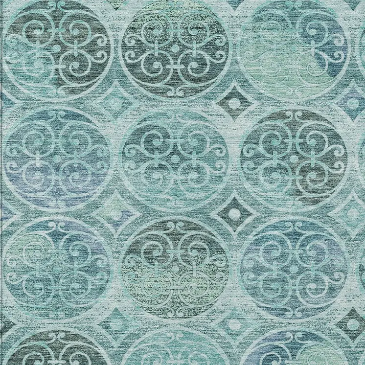 3' X 5' Teal Blue And Aqua Trellis Washable Indoor Outdoor Area Rug