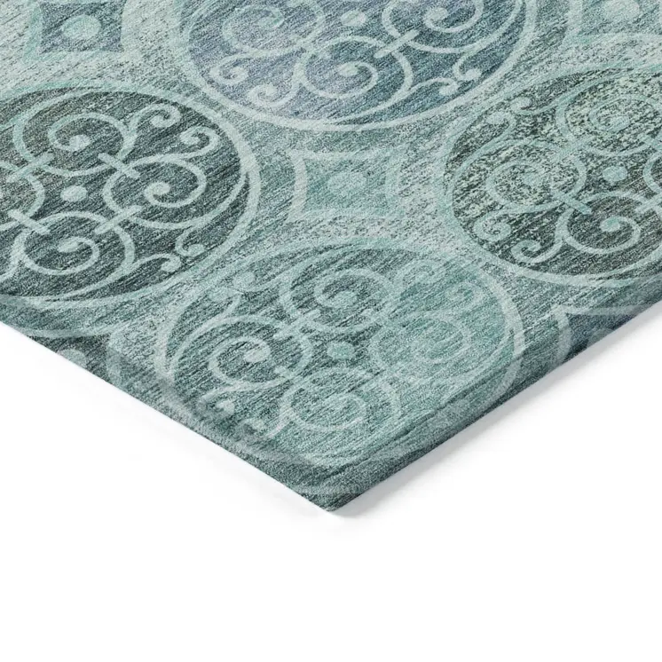 5' X 8' Teal Blue And Aqua Trellis Washable Indoor Outdoor Area Rug
