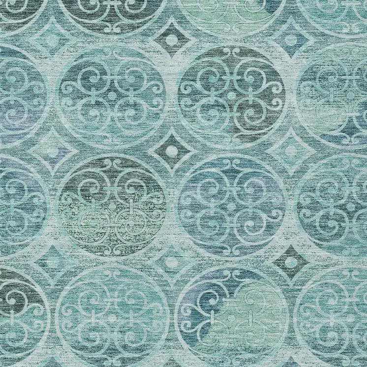 5' X 8' Teal Blue And Aqua Trellis Washable Indoor Outdoor Area Rug