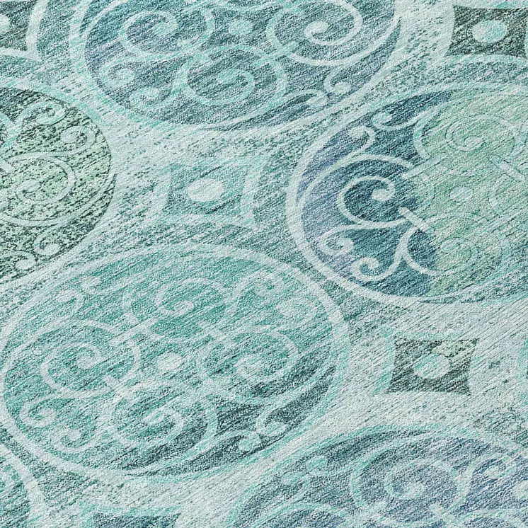 8' Teal Blue And Aqua Round Trellis Washable Indoor Outdoor Area Rug