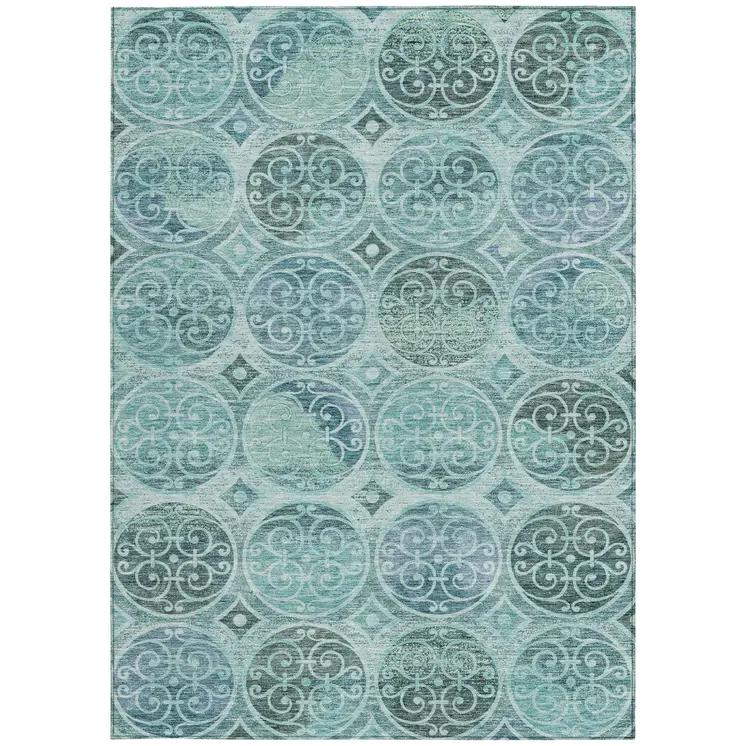 8' X 10' Teal Blue And Aqua Trellis Washable Indoor Outdoor Area Rug