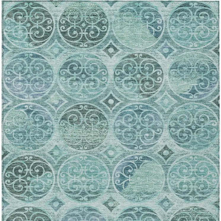 8' X 10' Teal Blue And Aqua Trellis Washable Indoor Outdoor Area Rug