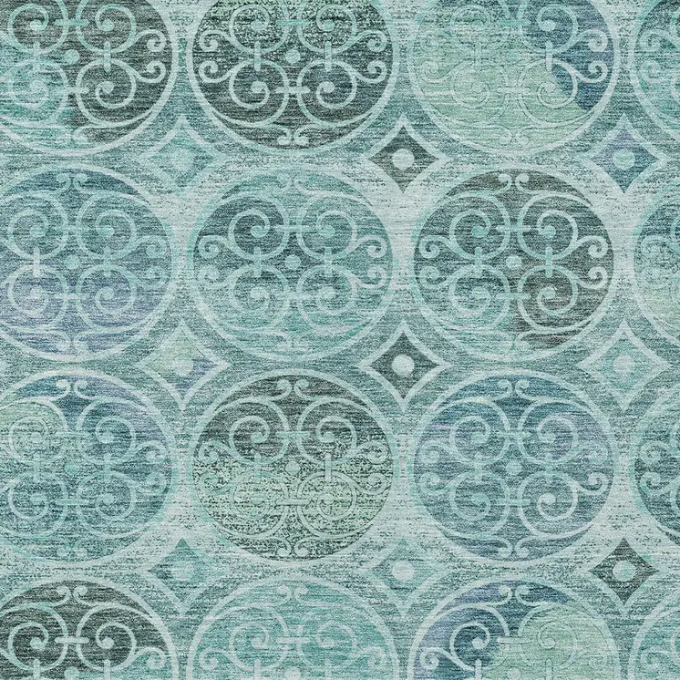9' X 12' Teal Blue And Aqua Trellis Washable Indoor Outdoor Area Rug