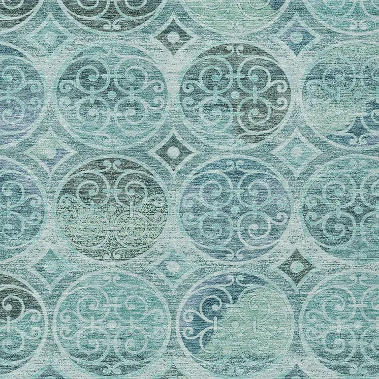 10' X 14' Teal Blue And Aqua Trellis Washable Indoor Outdoor Area Rug