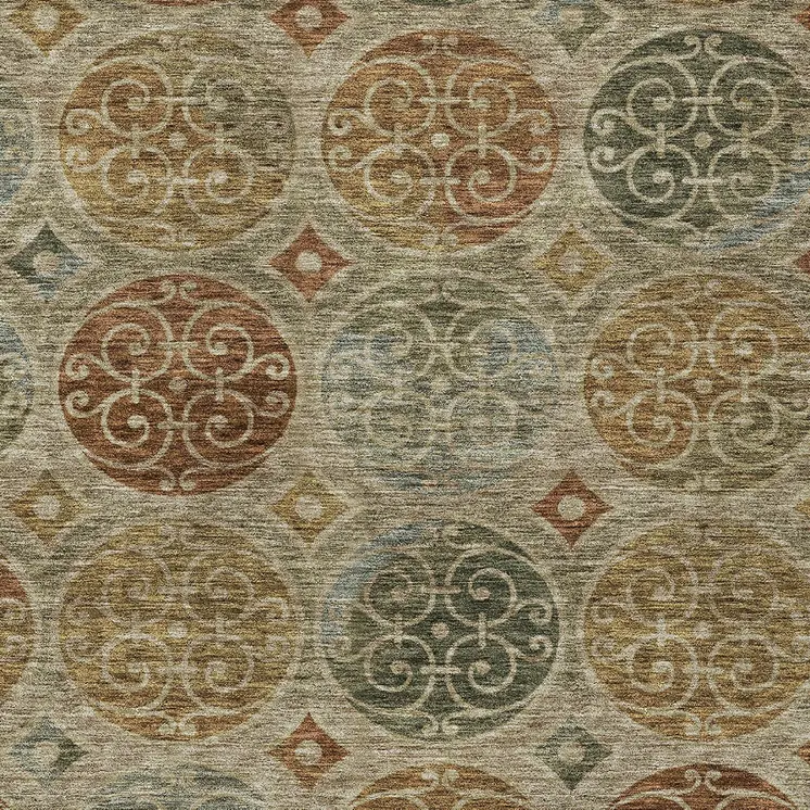 3' X 5' Taupe Green And Gold Trellis Washable Indoor Outdoor Area Rug