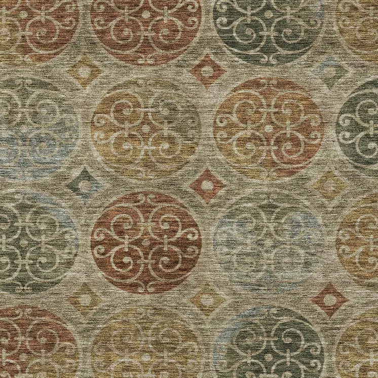5' X 8' Taupe Green And Gold Trellis Washable Indoor Outdoor Area Rug