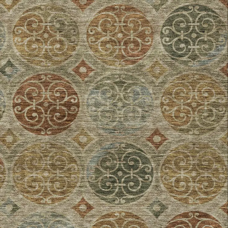 8' X 10' Taupe Green And Gold Trellis Washable Indoor Outdoor Area Rug