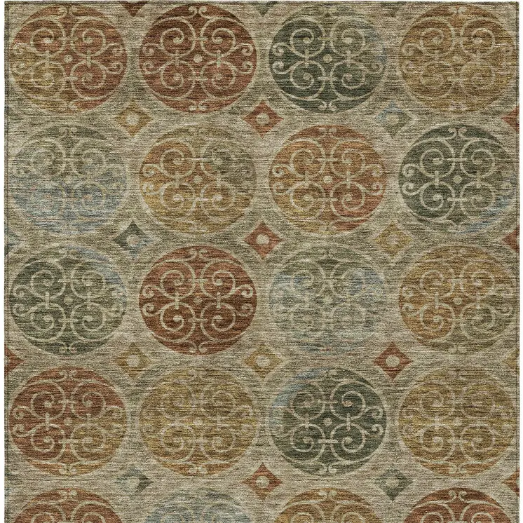 10' X 14' Taupe Green And Gold Trellis Washable Indoor Outdoor Area Rug